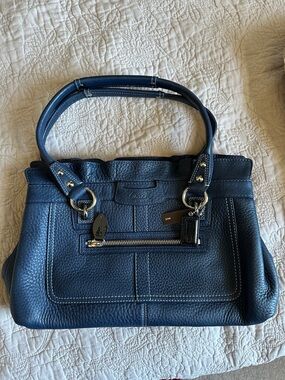Coach Navy Pebbled Leather Shoulder Bag with Silver Hardware